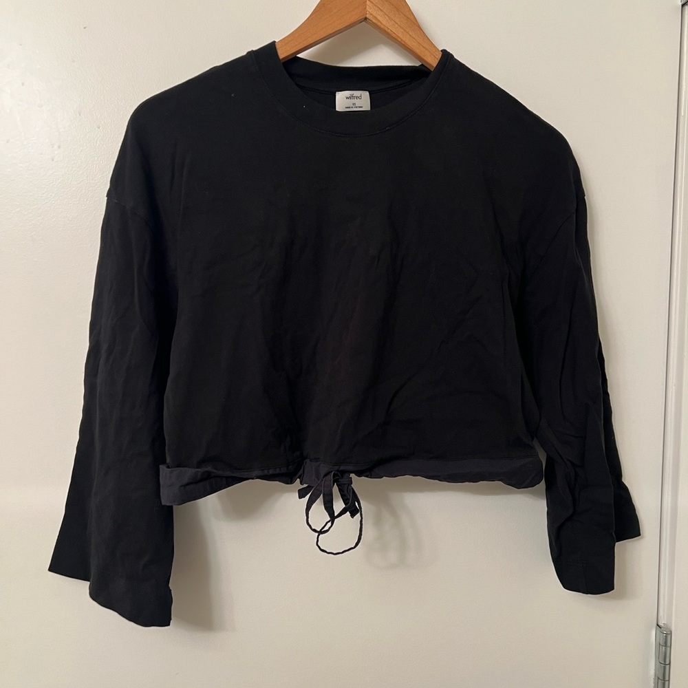 Wilfred Black Drawstring Hem Long‑Sleeve Top – Size XS